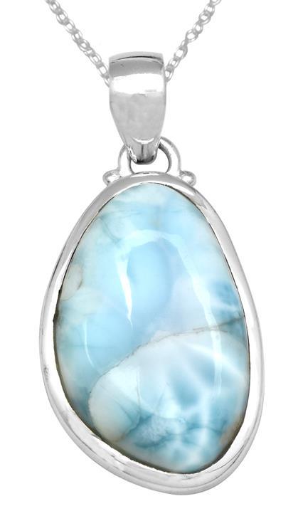 Natural Larimar  1 3/4" Long 925 Solid Sterling Silver Pendant With 18" Chain Necklace Silver Jewelry - YoTreasure