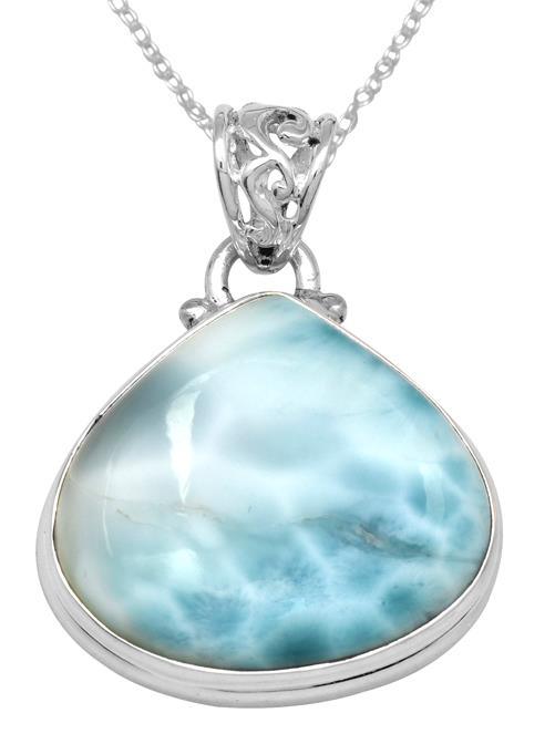 Natural Larimar  2" Long 925 Solid Sterling Silver Pendant With 18" Chain Necklace Silver Jewelry - YoTreasure