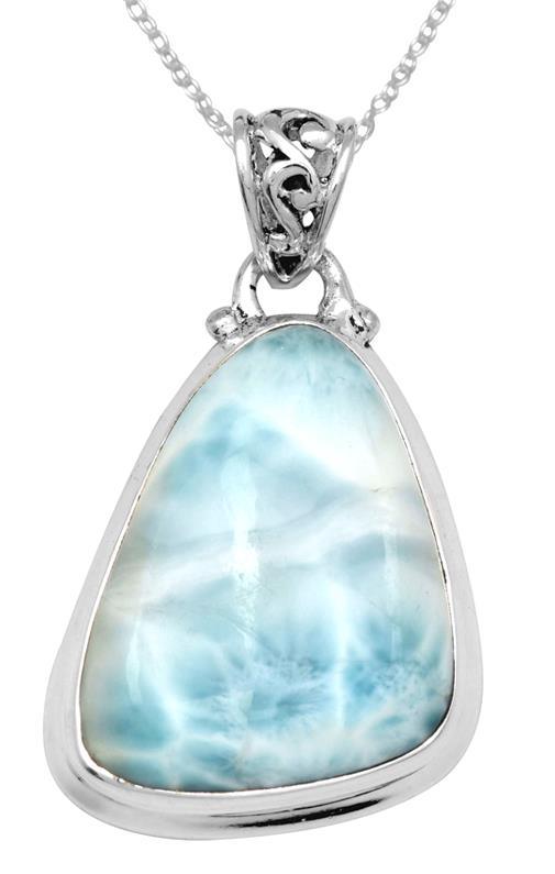 Natural Larimar  2" Long 925 Solid Sterling Silver Pendant With 18" Chain - YoTreasure