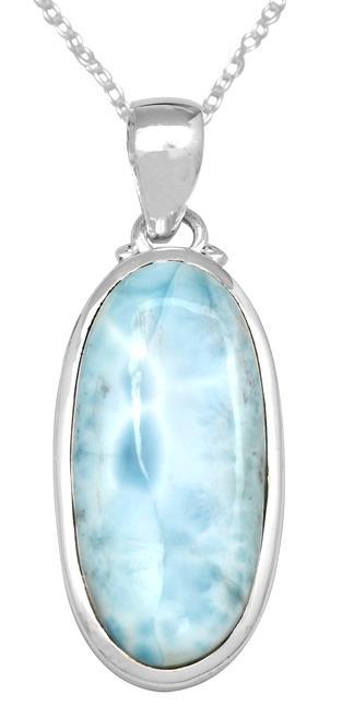 Natural Larimar  2" Long 925 Solid Sterling Silver Pendant With 18" Chain - YoTreasure