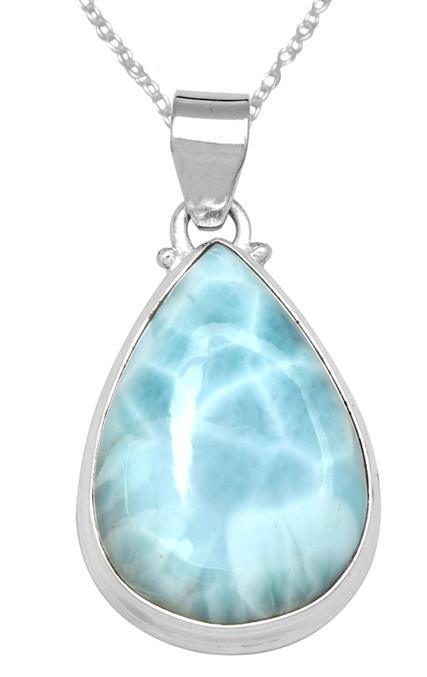 Natural Larimar  1 3/4" Long 925 Solid Sterling Silver Pendant With 18" Chain - YoTreasure