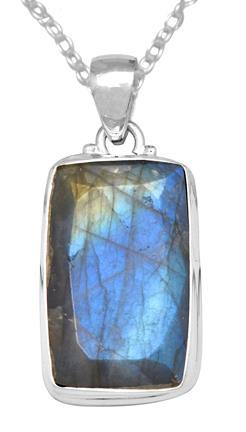 Labradorite 1 3/4" Long 925 Solid Sterling Silver Pendant With 18" Chain - YoTreasure