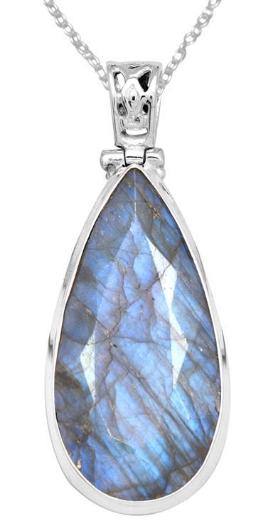 Labradorite 2 1/2" Long 925 Solid Sterling Silver Pendant With 18" Chain - YoTreasure