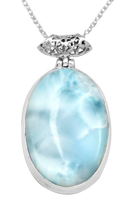 Larimar  1 3/4" Long 925 Solid Sterling Silver Pendant With 18" Chain Necklace - YoTreasure