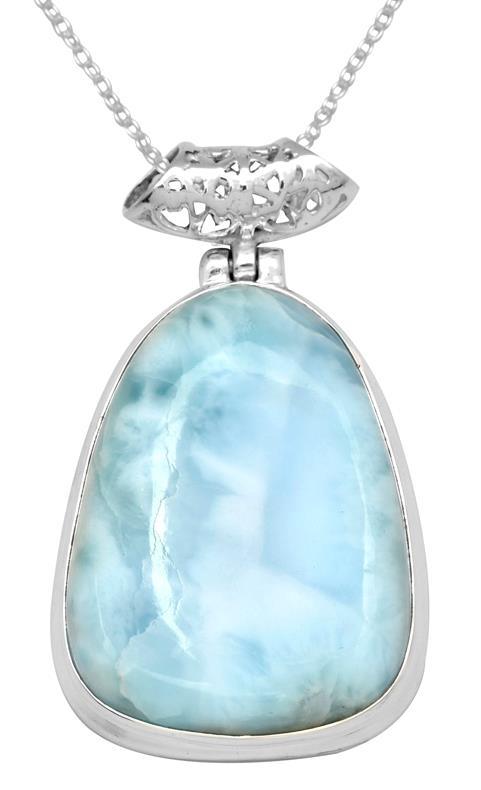 Larimar  1 1/2" Long 925 Solid Sterling Silver Pendant With 18" Chain Necklace - YoTreasure