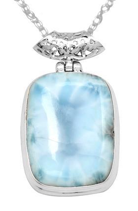 Larimar  1 1/2" Long 925 Solid Sterling Silver Pendant With 18" Chain - YoTreasure