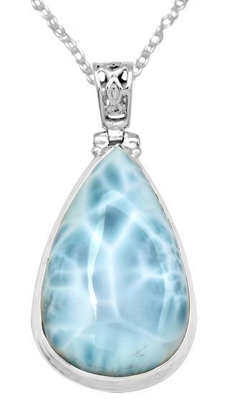 Larimar  2" Long 925 Solid Sterling Silver Pendant With 18" Chain - YoTreasure