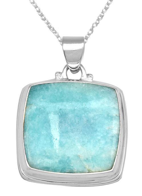 Amazonite 1 3/4" Long 925 Solid Sterling Silver Pendant With 18" Chain - YoTreasure