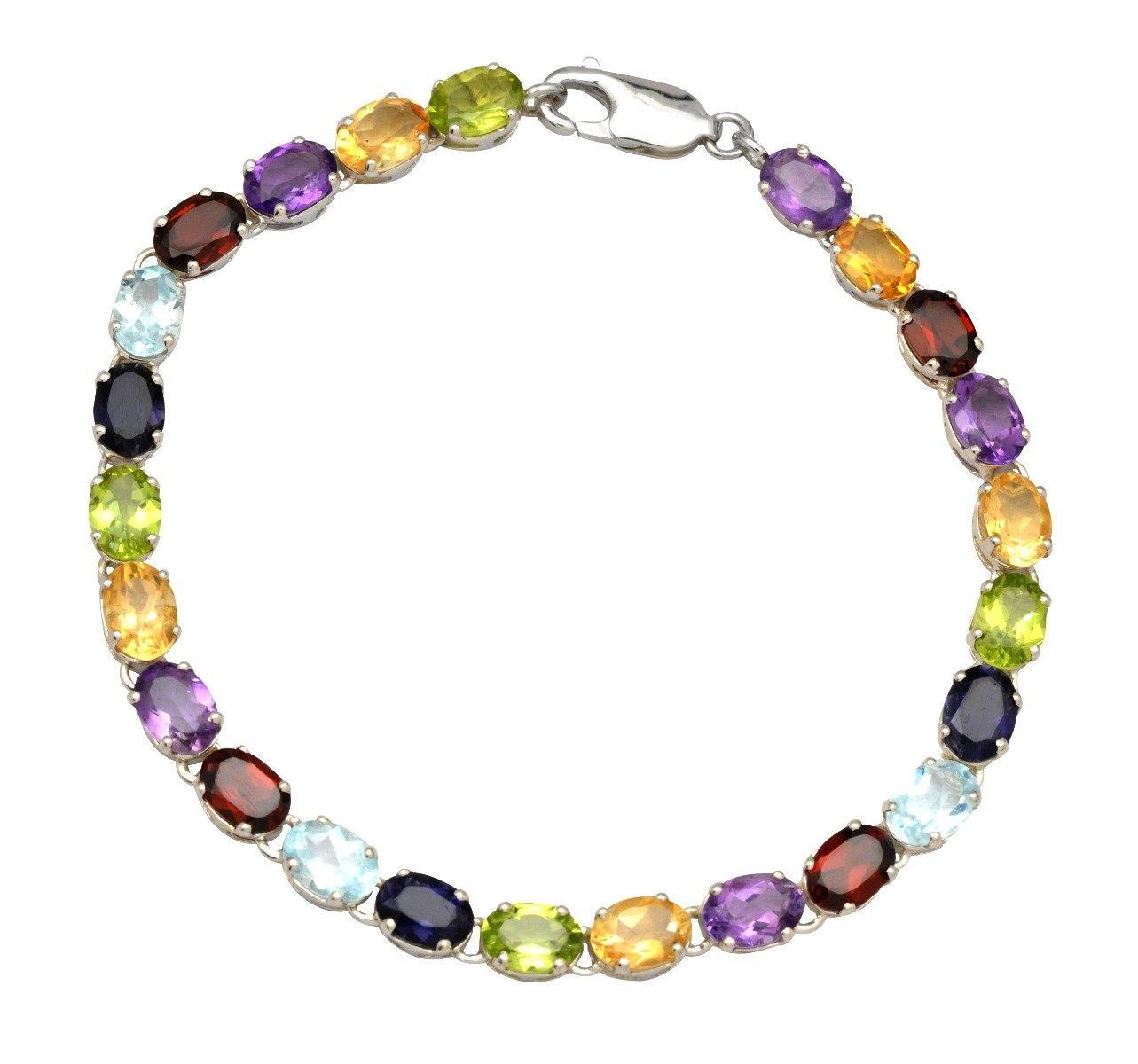 Amethyst Citrine Multi Gemstone Solid Sterling Silver Bracelet 8" - YoTreasure