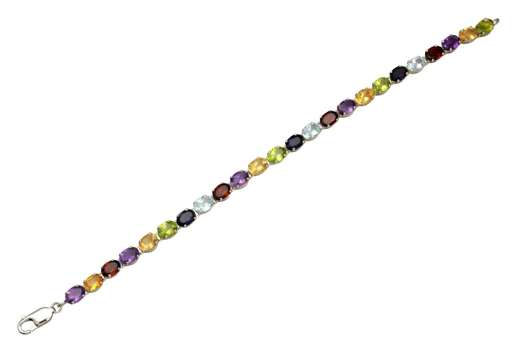 Amethyst Citrine Multi Gemstone Solid Sterling Silver Bracelet 8" - YoTreasure