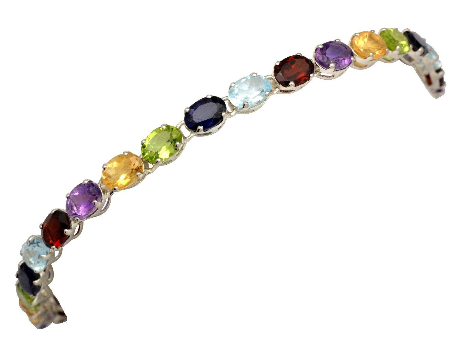 Amethyst Citrine Multi Gemstone Solid Sterling Silver Bracelet 8" - YoTreasure