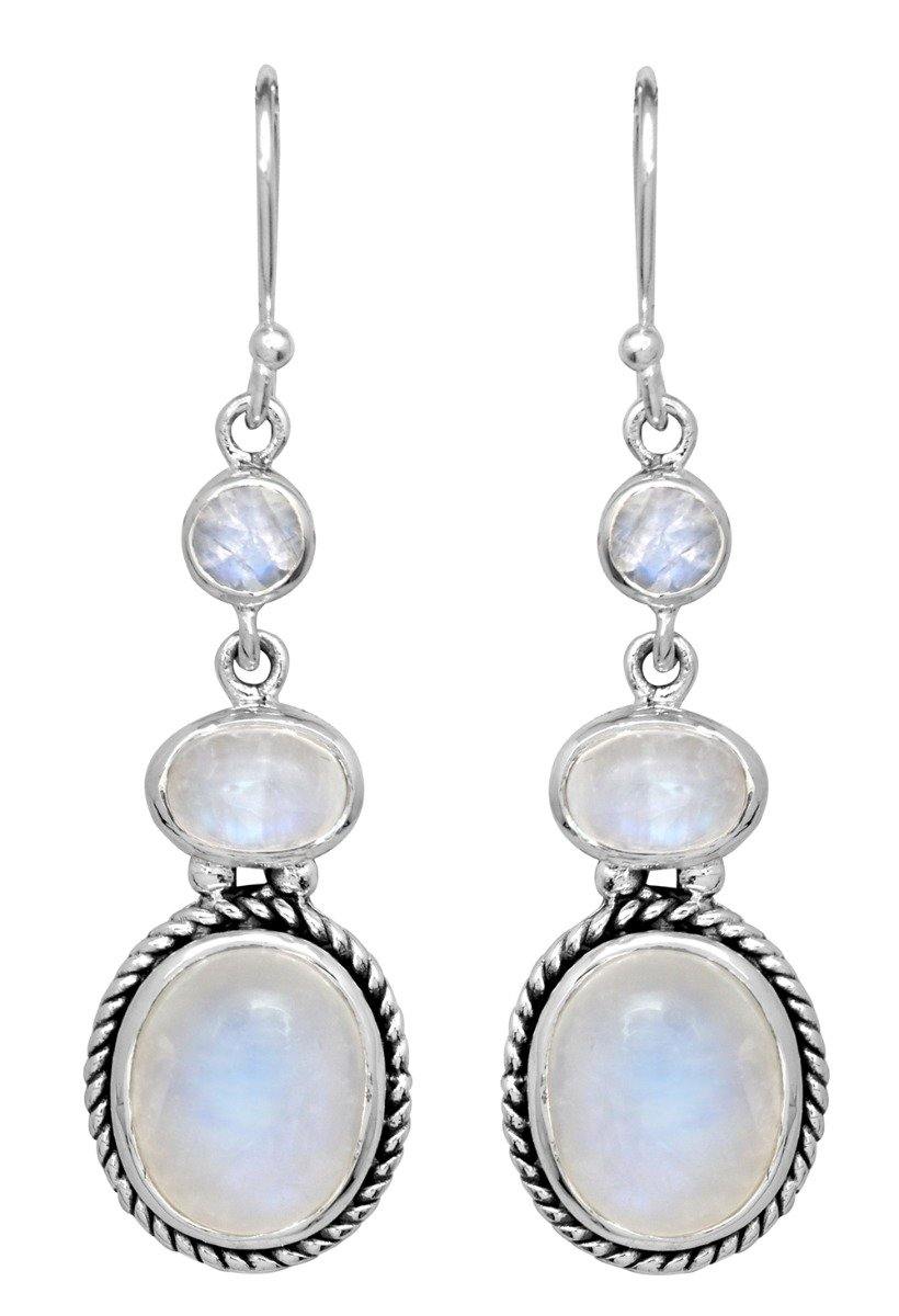 Rainbow Moonstone 925 Solid Sterling Silver Dangle Earrings Jewelry - YoTreasure