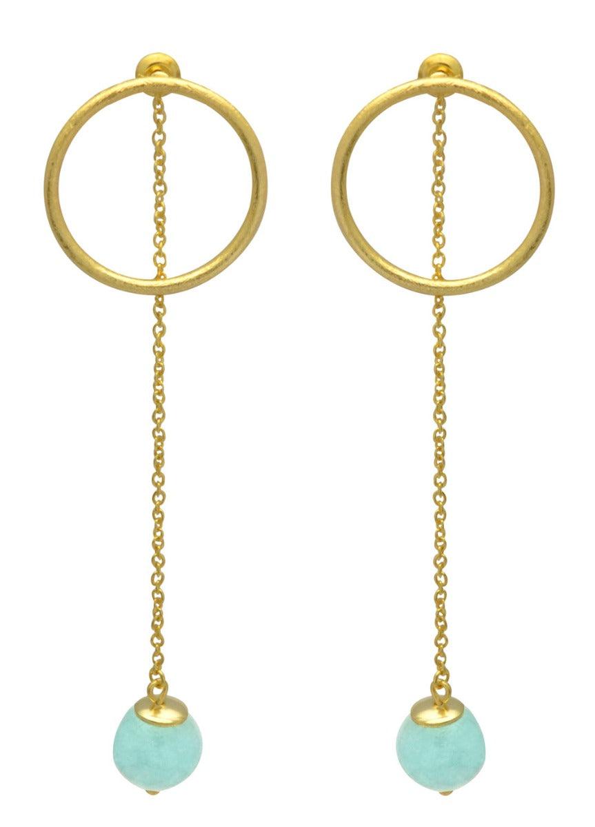 Aqua Chalcedony  Gold Plated Over Brass Drop Earrings Jewelry - YoTreasure