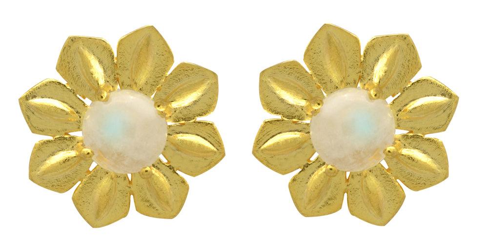 Rainbow Moonstone Gold Plated Over Brass Studs Earrings Jewelry - YoTreasure
