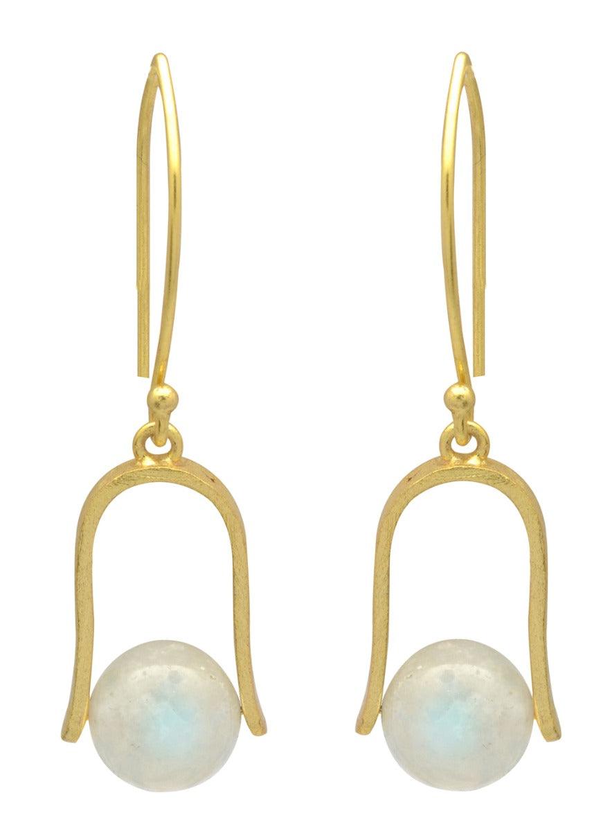 Rainbow Moonstone Gold Plated Over Brass Dangling Earrings Jewelry - YoTreasure