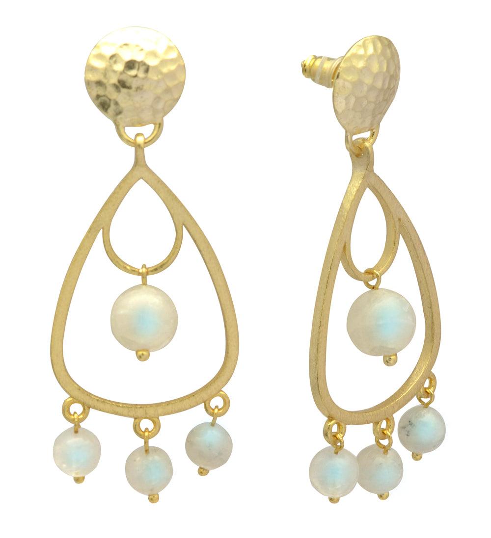 Rainbow Moonstone Gold Plated Over Brass Drop Style Earrings Jewelry - YoTreasure