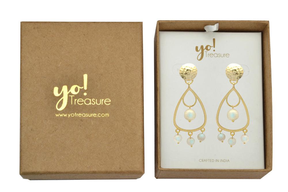 Rainbow Moonstone Gold Plated Over Brass Drop Style Earrings Jewelry - YoTreasure