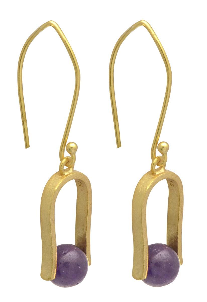 Natural Purple Amethyst Gold Plated Over Brass Dangle Earrings Jewelry - YoTreasure