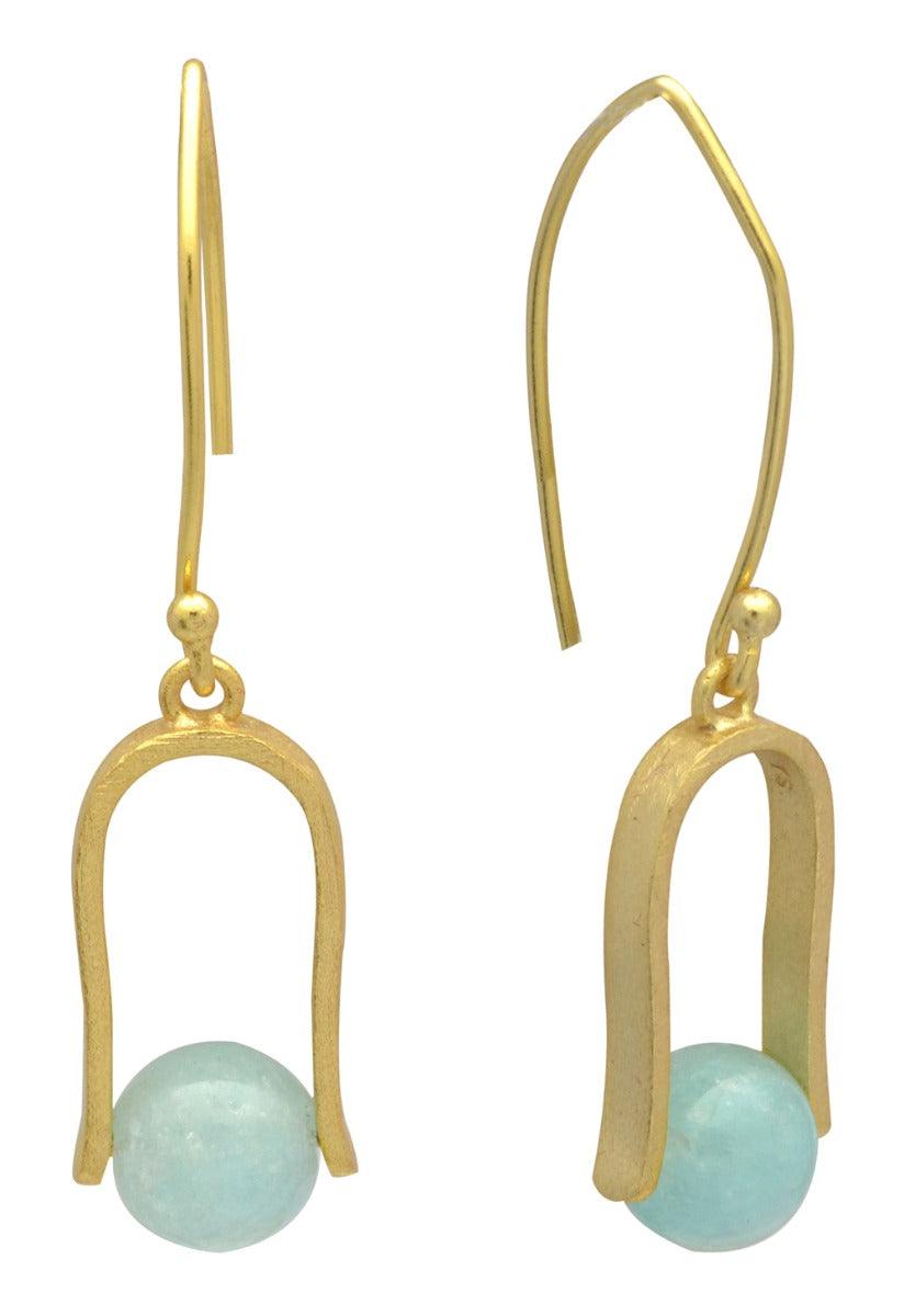 Aqua Chalcedony Gold Plated Over Brass Dangle Earrings Jewelry - YoTreasure