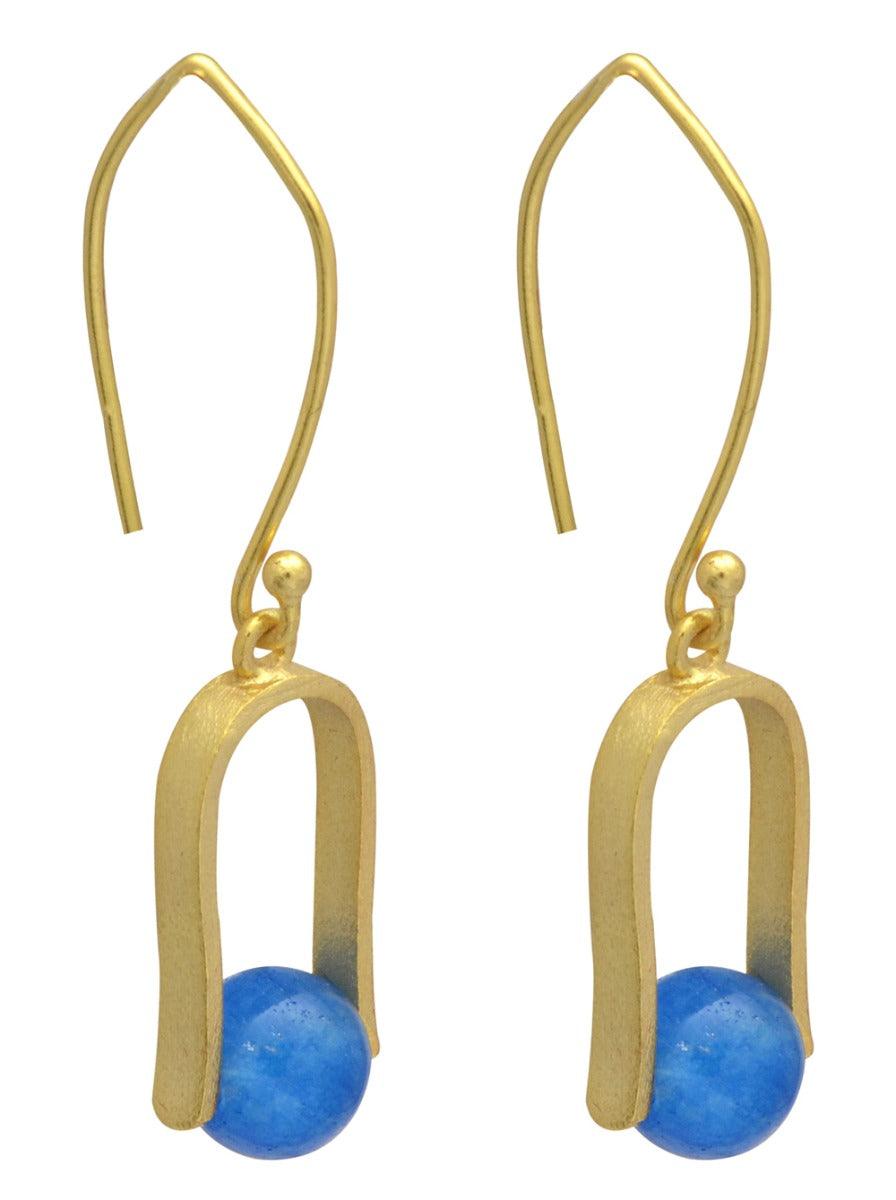 Blue Chalcedony Gold Plated Over Brass Dangle Earrings Jewelry - YoTreasure