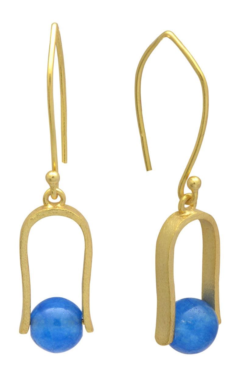 Blue Chalcedony Gold Plated Over Brass Dangle Earrings Jewelry - YoTreasure