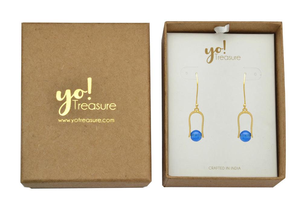 Blue Chalcedony Gold Plated Over Brass Dangle Earrings Jewelry - YoTreasure