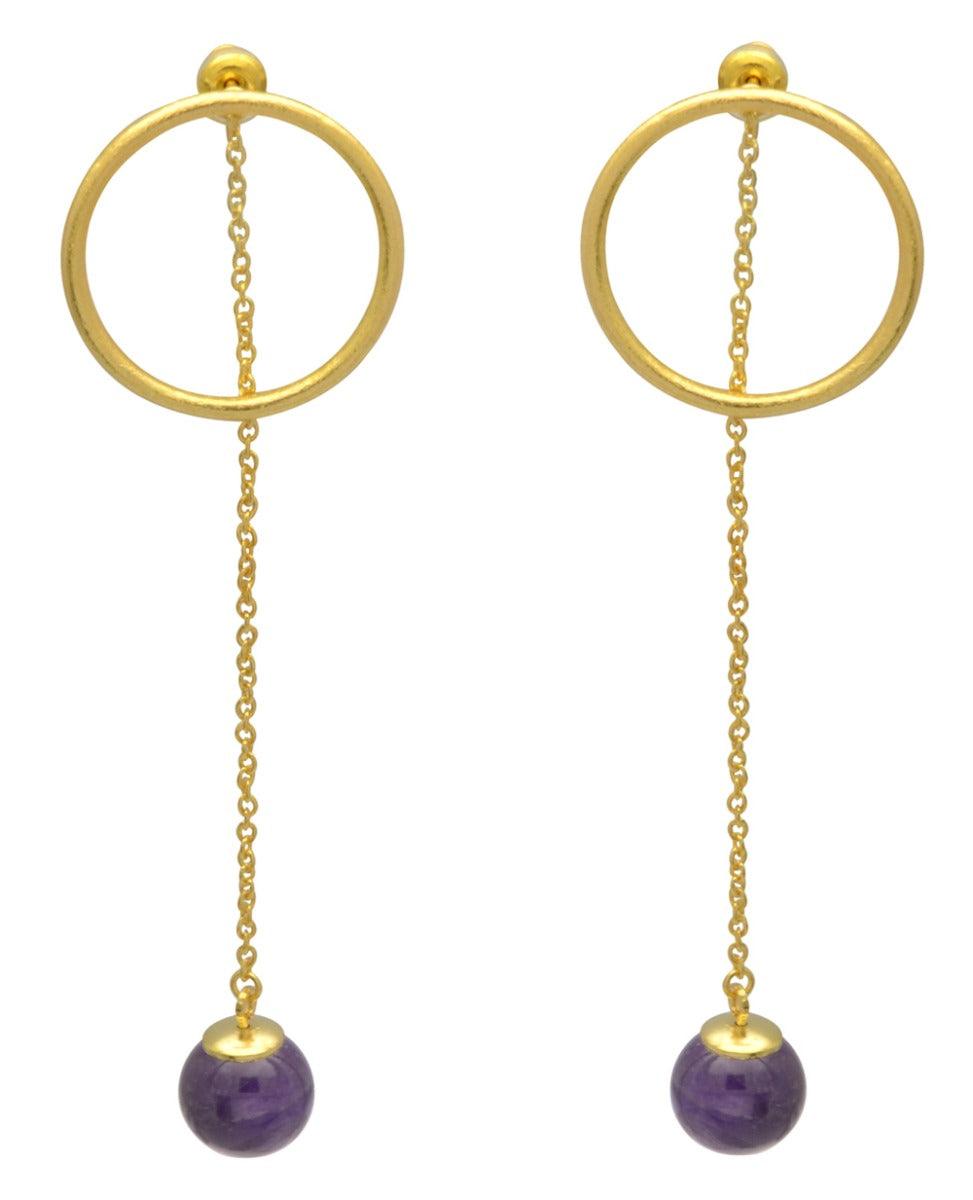 Natural Purple Amethyst  Gold Plated Over Brass Drop Earrings Jewelry - YoTreasure