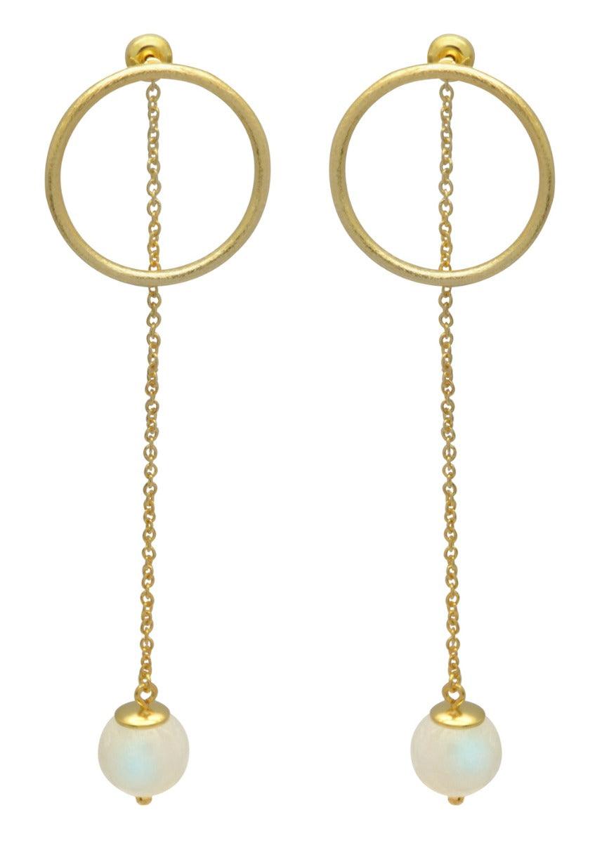 Rainbow Moonstone Gold Plated Over Brass Drop Earrings Jewelry - YoTreasure