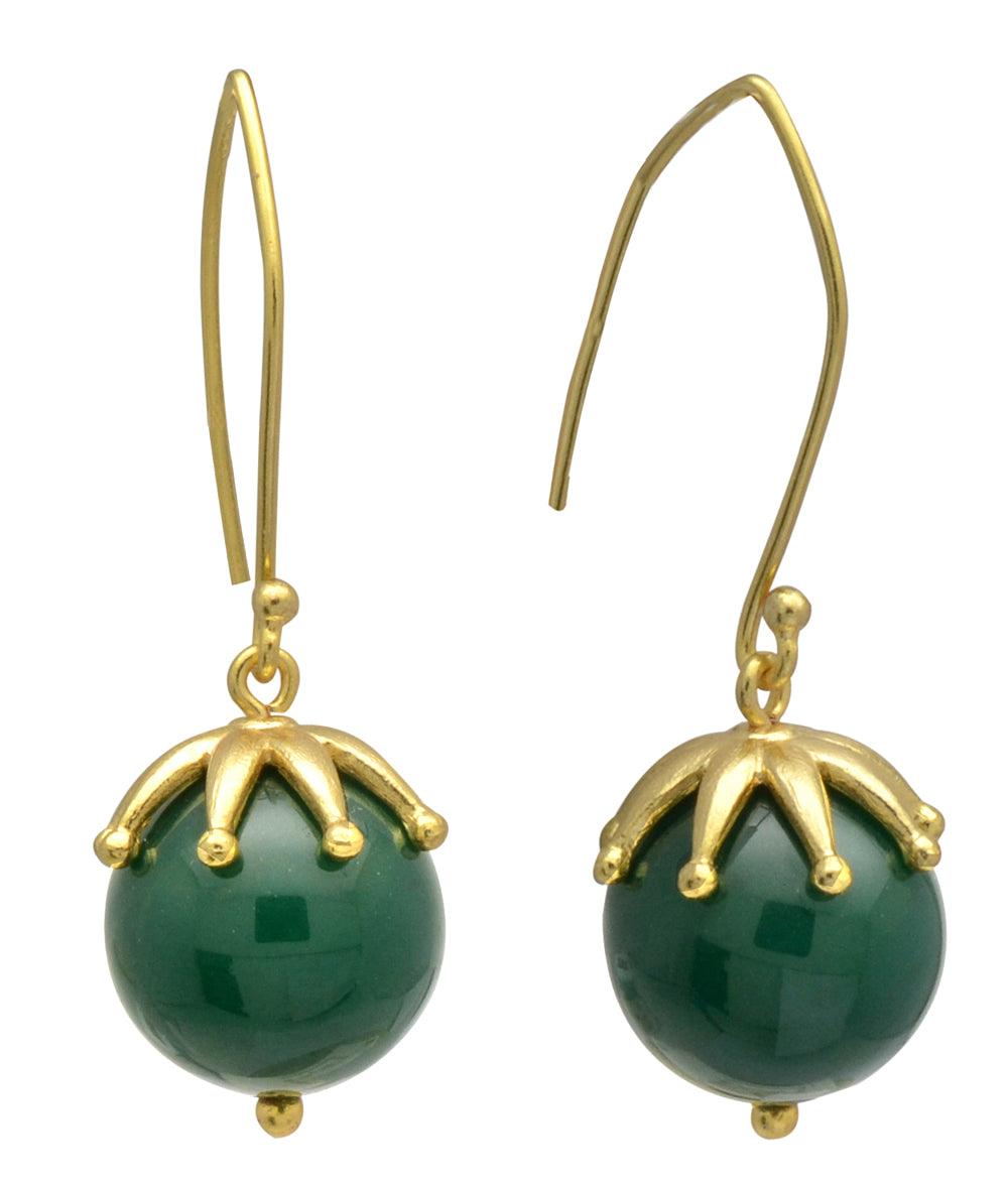 Green Onyx Gold Plated Over Brass Dangle Earrings Jewelry - YoTreasure