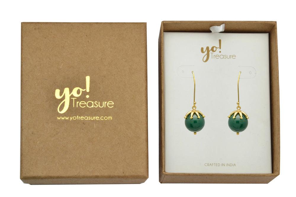 Green Onyx Gold Plated Over Brass Dangle Earrings Jewelry - YoTreasure