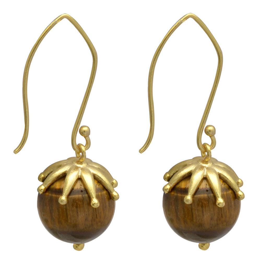 Tiger Eye Gold Plated Over Brass Dangle Earrings Jewelry - YoTreasure