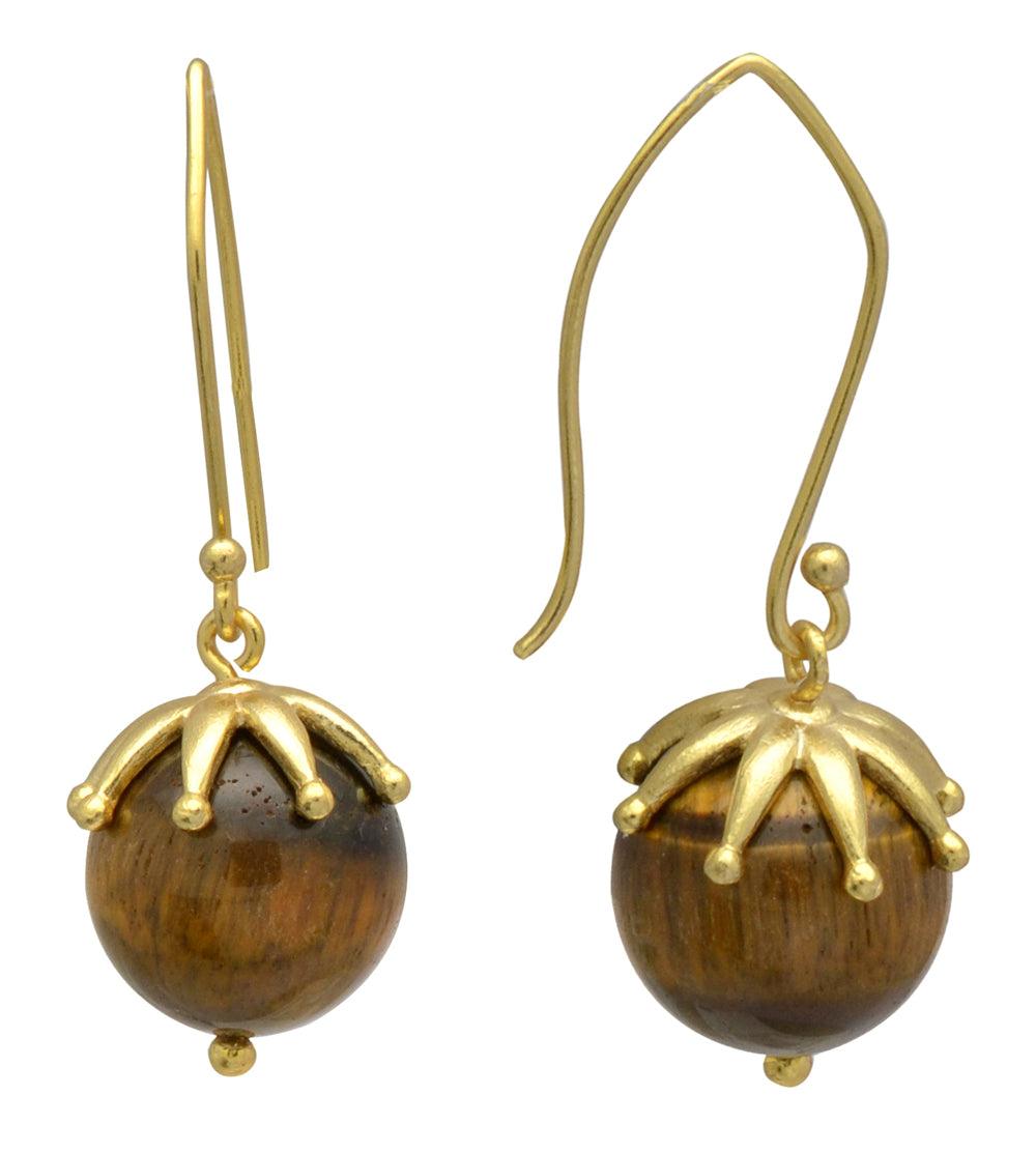 Tiger Eye Gold Plated Over Brass Dangle Earrings Jewelry - YoTreasure