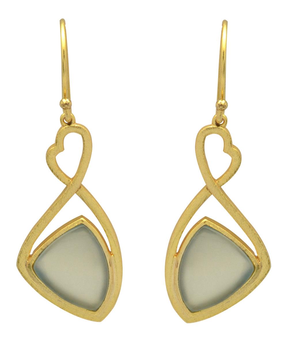 Aqua Chalcedony Gold Plated Over Brass Dangle Earrings Jewelry - YoTreasure