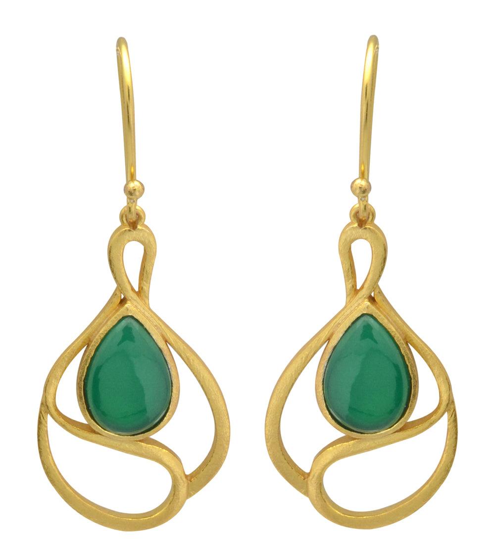 Green Onyx Drop  Gold Plated Over Brass Earrings Jewelry - YoTreasure