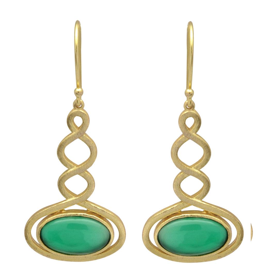 Green Onyx Gold Plated Over Brass Drop Earrings Jewelry - YoTreasure