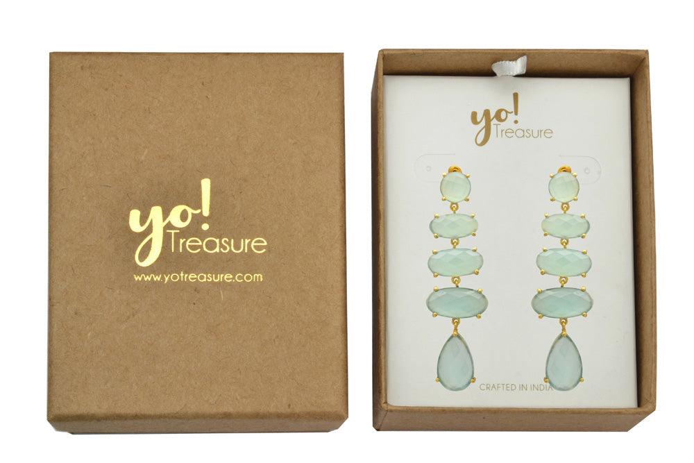 Aqua Chalcedony Gold Plated Over BrassDrop  Earrings Jewelry - YoTreasure