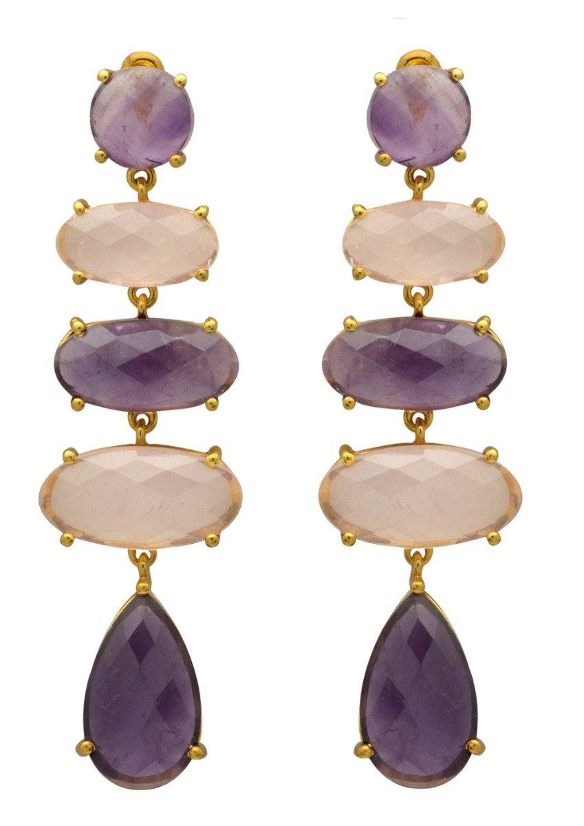 Amethyst , Rose Quartz Gold Plated Over Brass Drop Earrings Jewelry - YoTreasure