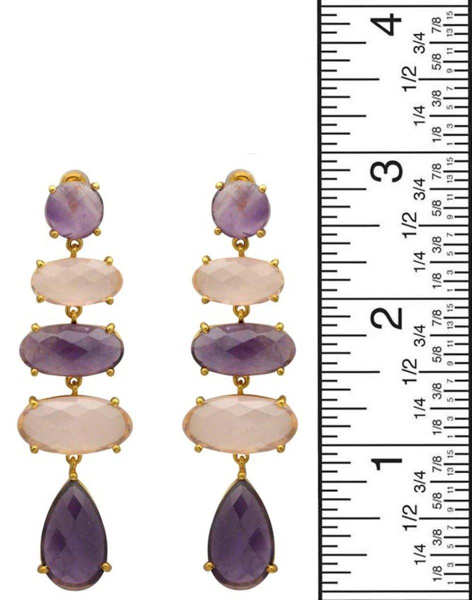 Amethyst , Rose Quartz Gold Plated Over Brass Drop Earrings Jewelry - YoTreasure