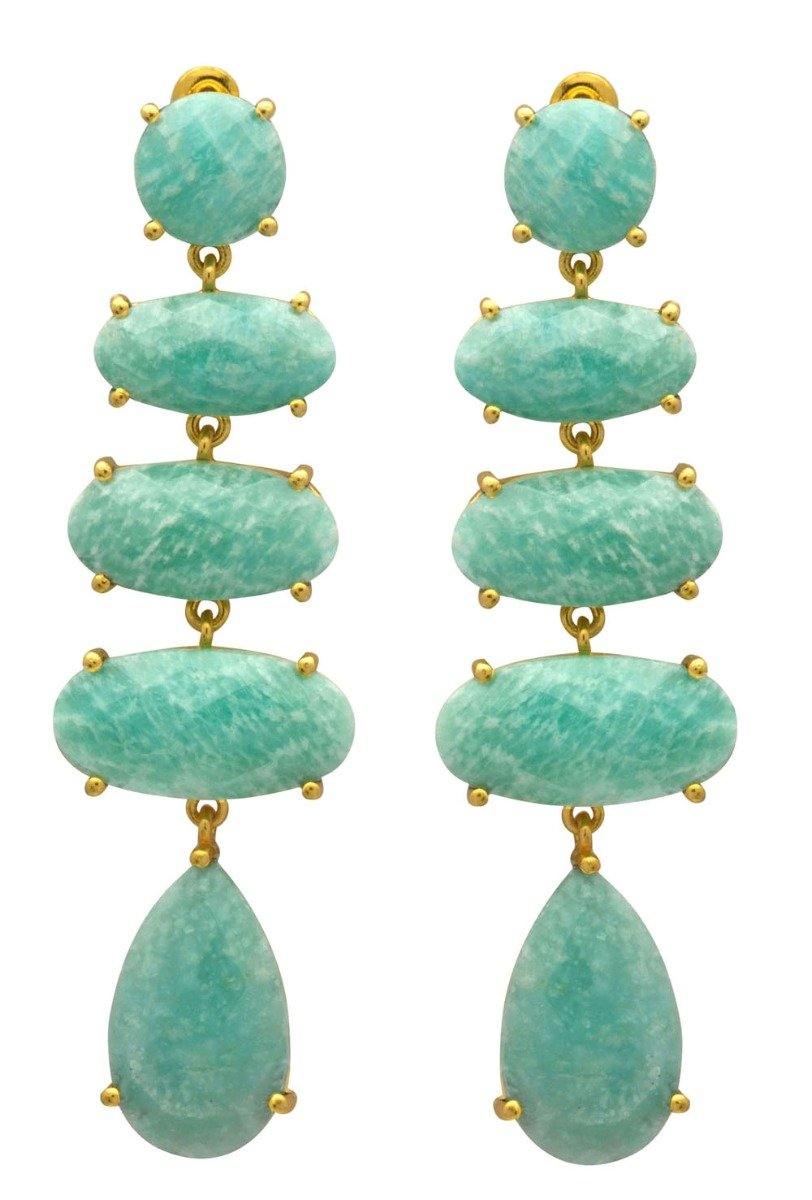 Amazonite Gold Plated Over Brass Drop Earrings Jewelry - YoTreasure
