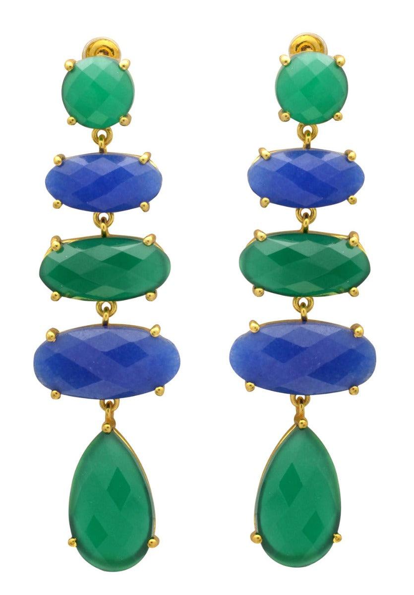 Green Onyx Blue Aventurine Gold Plated Over Brass Drop Earrings Jewelry - YoTreasure