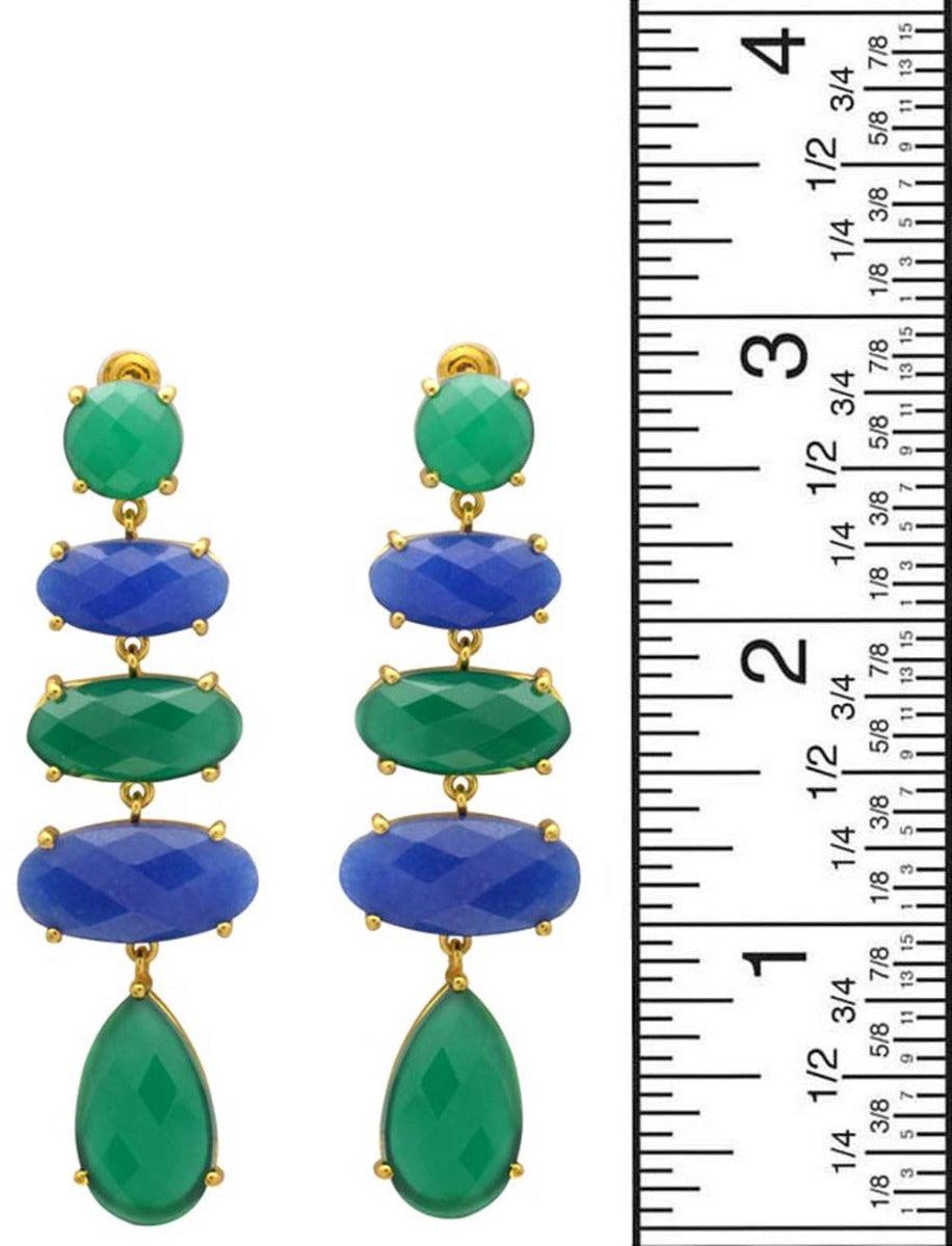 Green Onyx Blue Aventurine Gold Plated Over Brass Drop Earrings Jewelry - YoTreasure