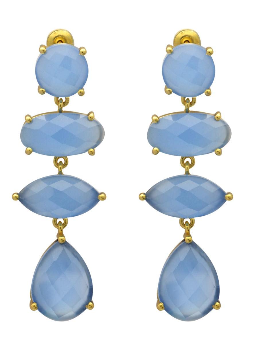 Blue Chalcedony Gold Plated Over Brass Drop Earrings Jewelry - YoTreasure