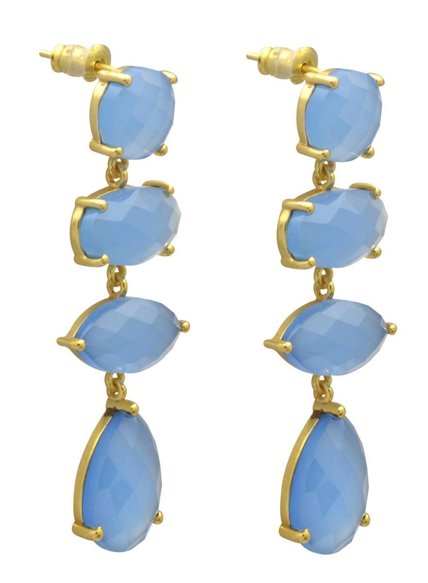 Blue Chalcedony Gold Plated Over Brass Drop Earrings Jewelry - YoTreasure