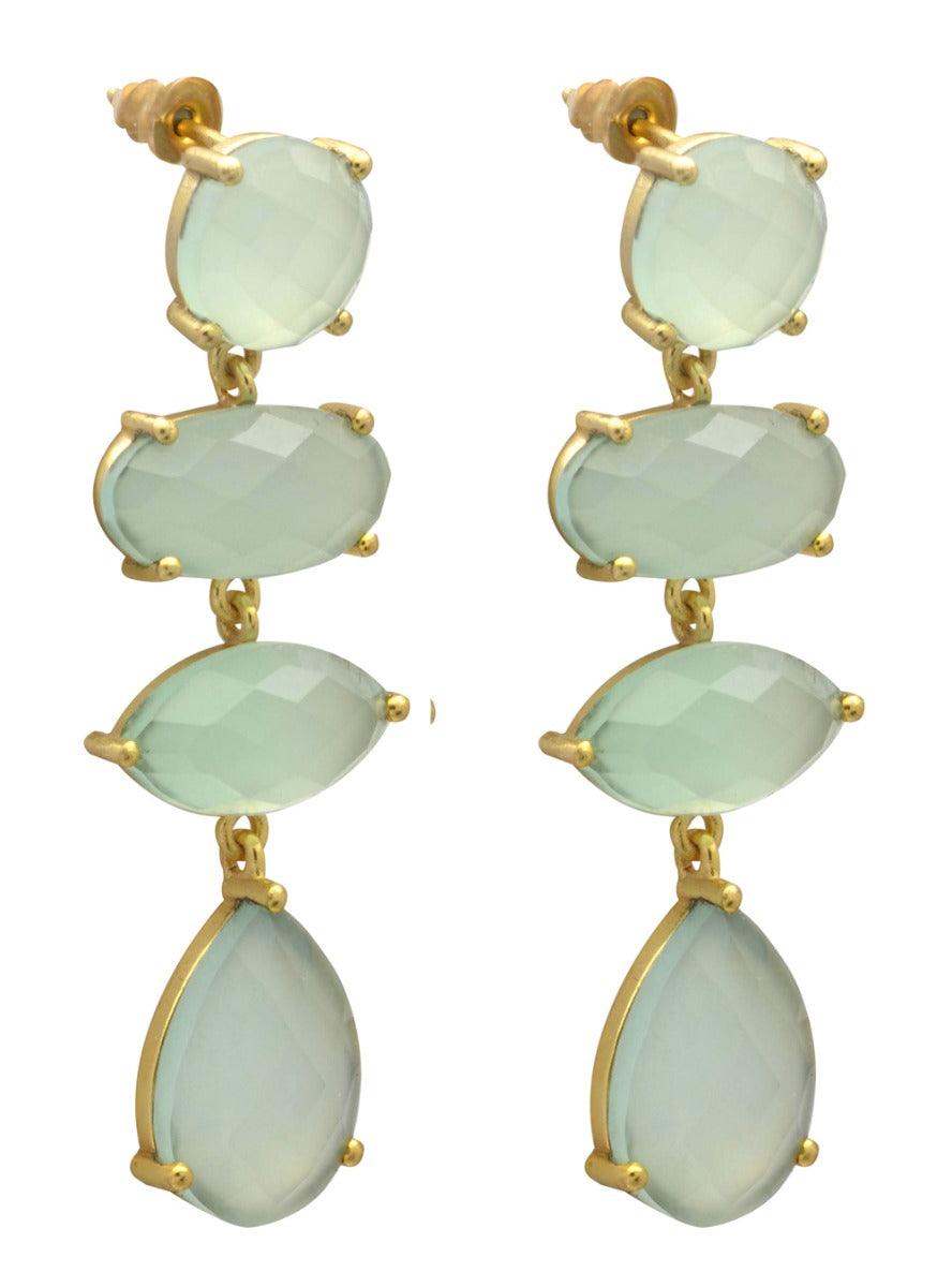 Aqua Chalcedony Gold Plated Over BrassDrop Earrings Jewelry - YoTreasure