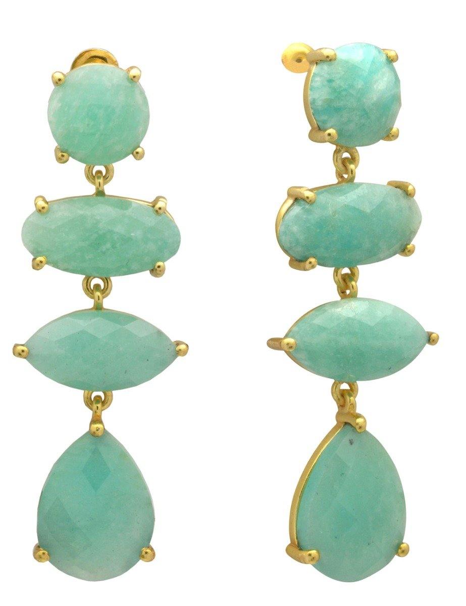 Amazonite Gold Plated Over Brass Drop Earrings Jewelry - YoTreasure