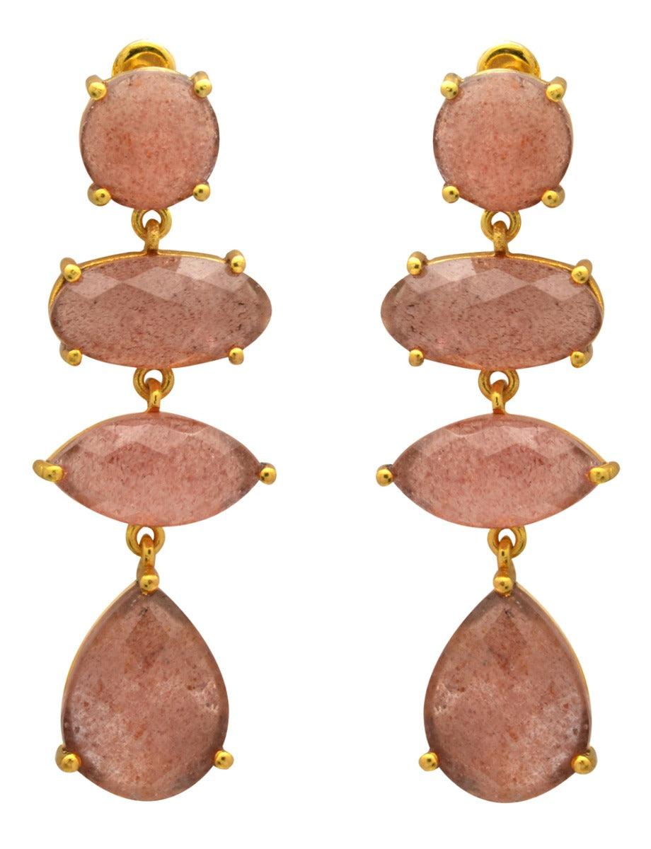 Strawbary Quartz Gold Plated Over Brass Drop Earrings Jewelry - YoTreasure