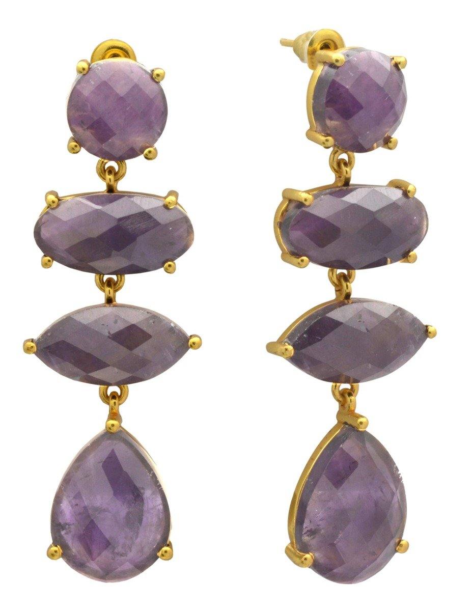 Amethyst Gold Plated Over Brass Drop Earrings Jewelry - YoTreasure