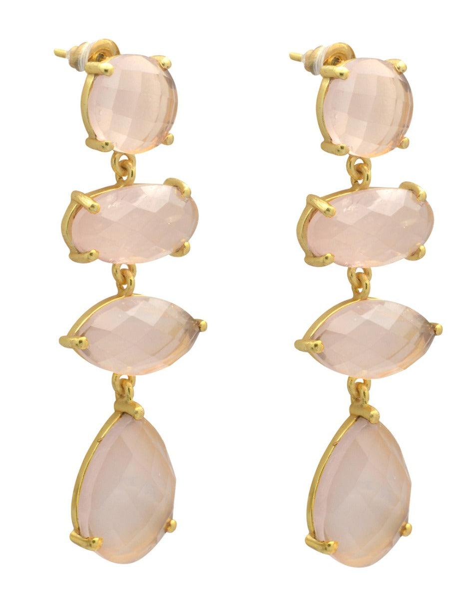 Rose Quartz Gold Plated Over Brass Drop Earrings Jewelry - YoTreasure