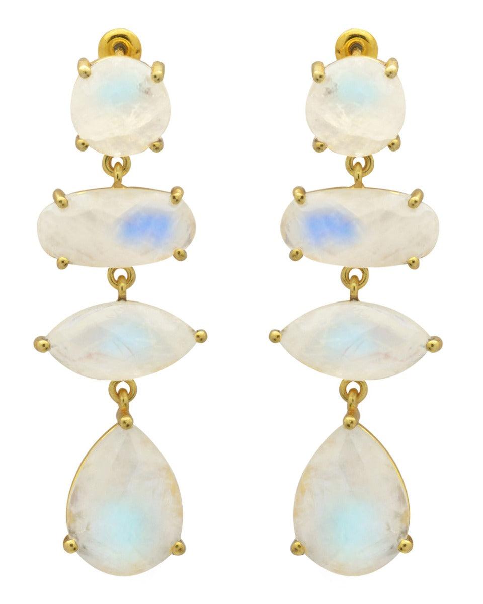 Rainbow Moonstone Gold Plated Over Brass Drop Earrings Jewelry - YoTreasure