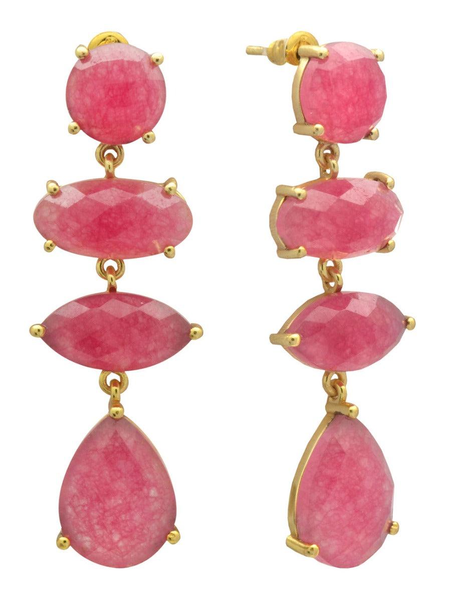 Pink Aventurine Gold Plated Over Brass Drop Earrings Jewelry - YoTreasure